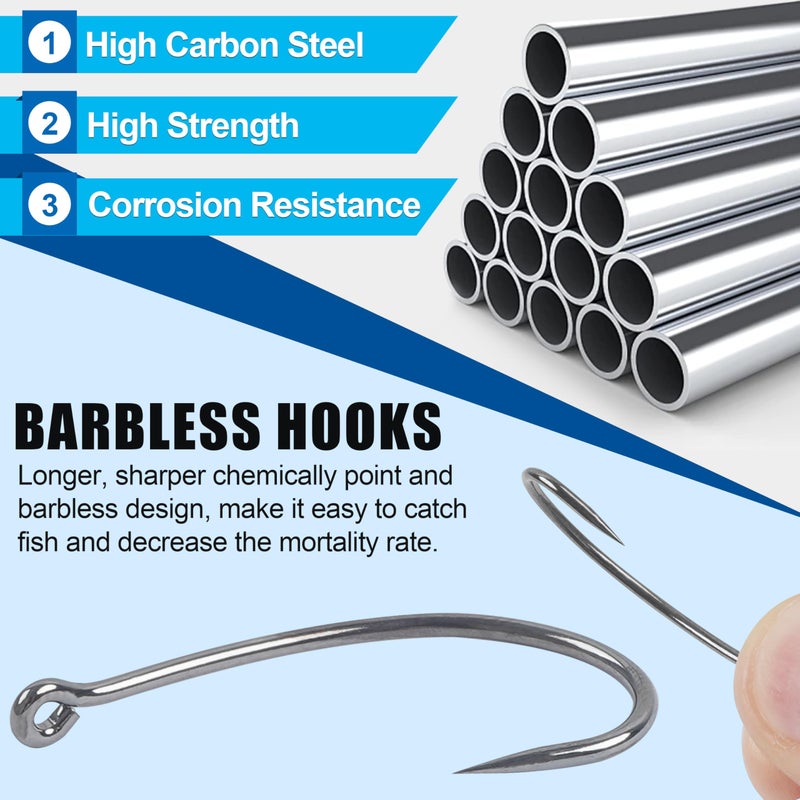 SILANON Barbless Fishing Hooks, 120pcs Barbless Trout Carp Hooks Circle Curve Shank Carp Fishing Fly Tying Hooks for Hair Rig Freshwater Saltwater (Size 2) - Image 3